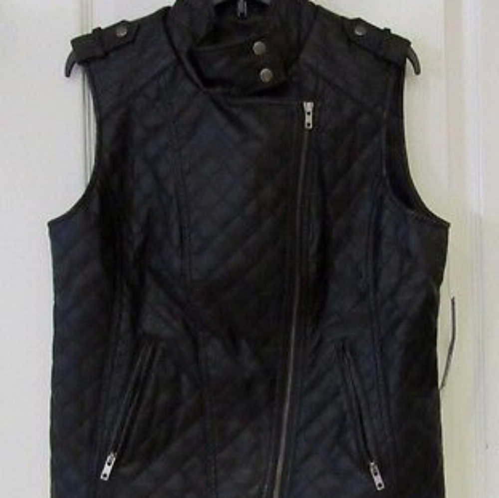 Apt. 9 Jackets Faux Leather Black Biker Vest Plus